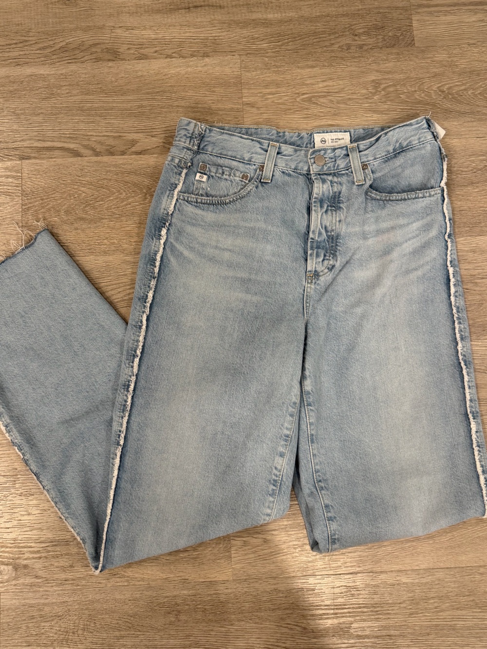AG clove rework straight leg Light Blue frayed edge Washed Denim jeans